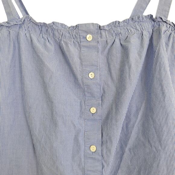 J. Crew 100% Cotton Blue White Pin Stripe Cropped Blouse Buttons 12 - Picture 2 of 9